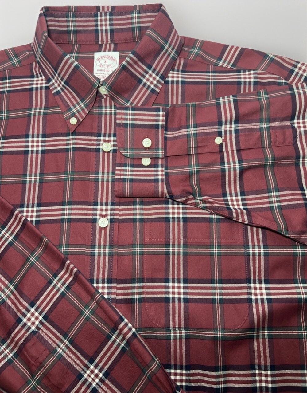 Brooks Brothers Madison Fit Stretch Plaid Button Long Sleeve Non-iron Shirt XL